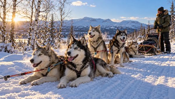 Vivez une balade unique en chien de traîneau en Suède